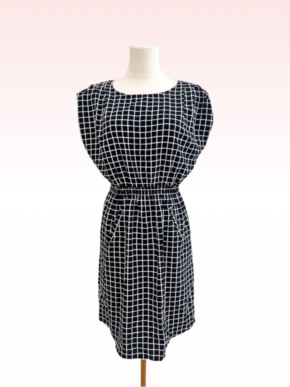 C Black & White Grid Print Dress (Sz S)